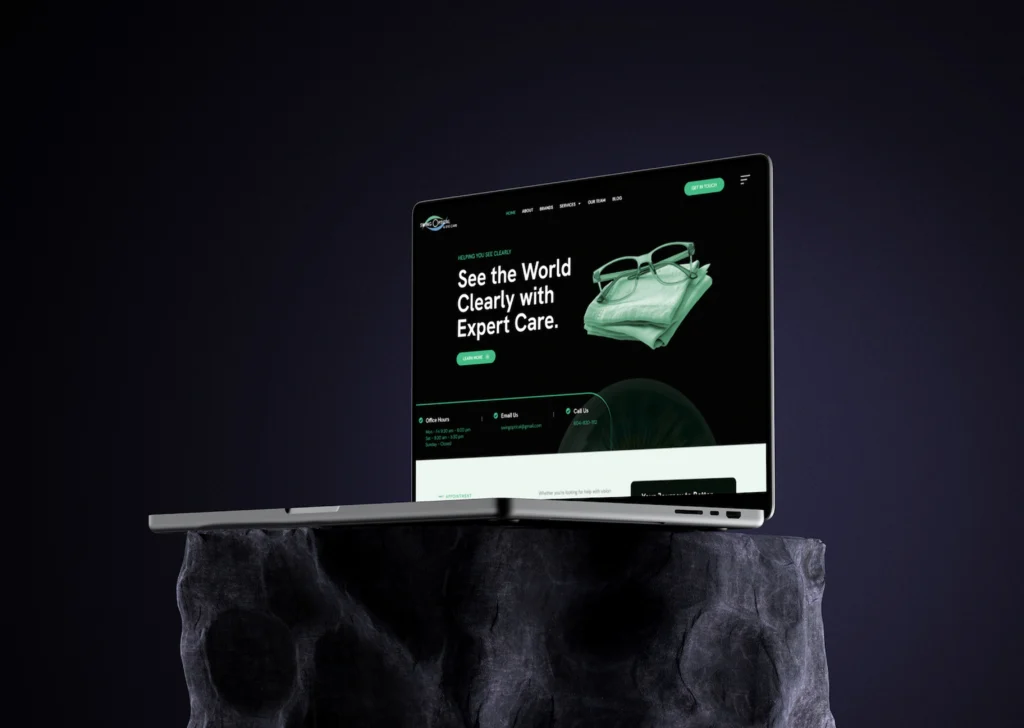 Free MacBook Pro mockup on stone pedestal (Mockuuups Studio) (1)